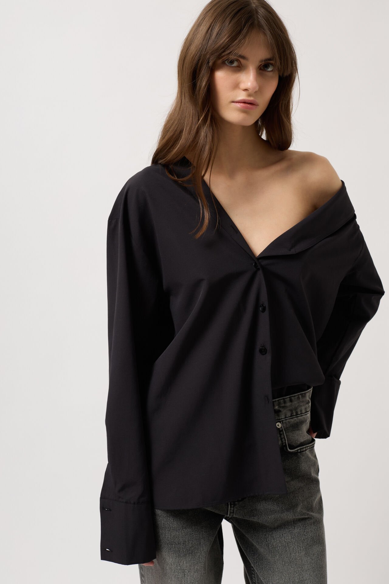 Асимметричная рубашка с шалевым воротником