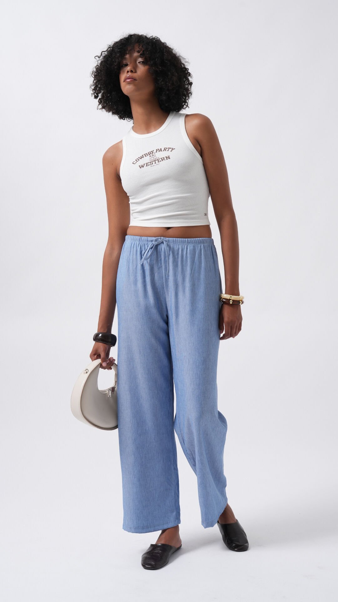 Wholesale Thin Belted Lace Detail Light Blue Trousers