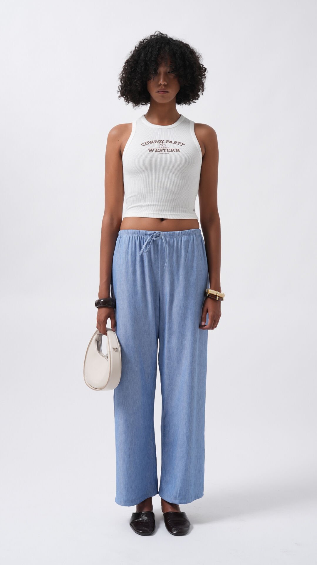 Wholesale Thin Belted Lace Detail Light Blue Trousers