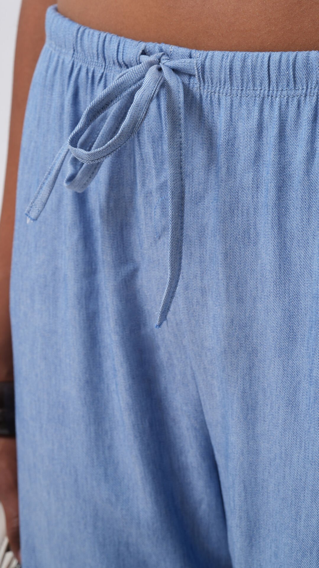 Wholesale Thin Belted Lace Detail Light Blue Trousers