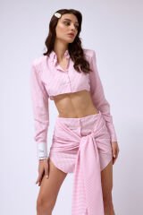 Striped Crop Shirt with Sleeve Label Detail