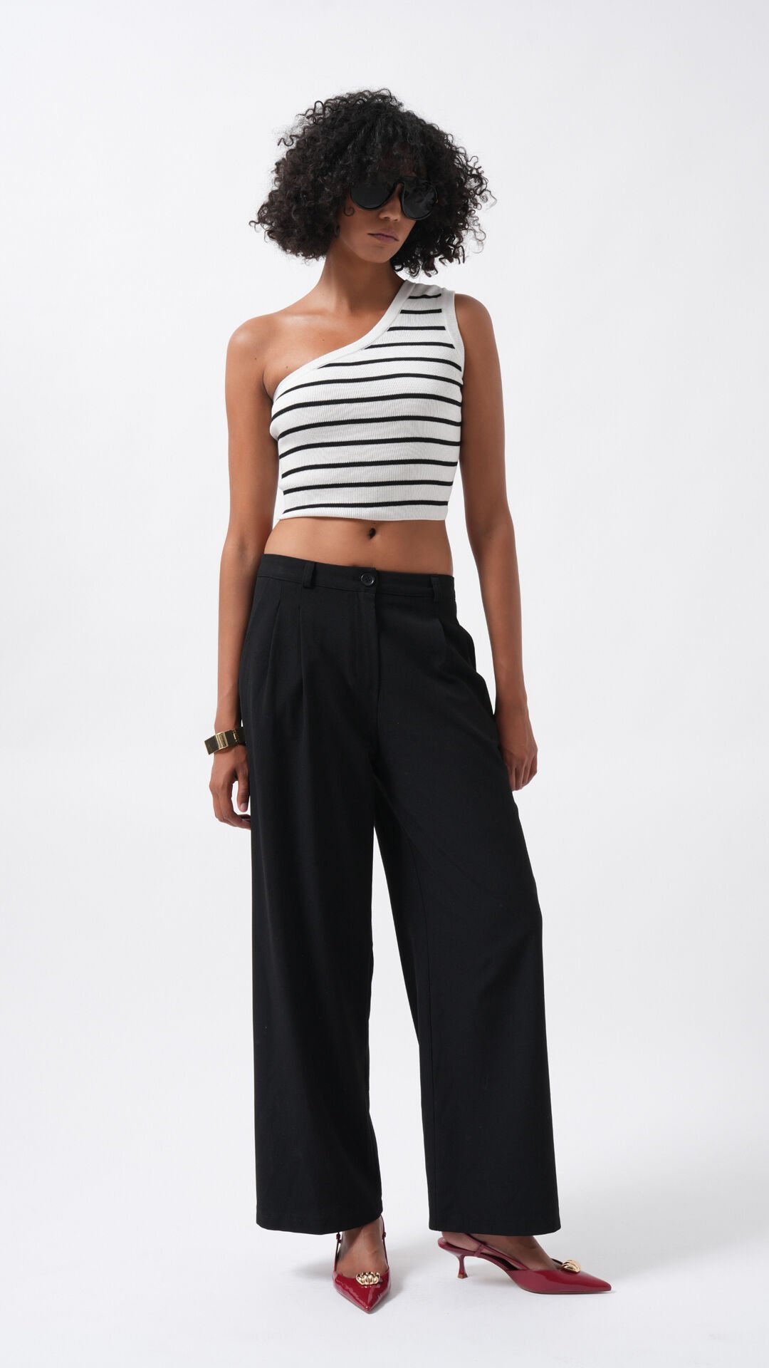 Wholesale Double Pleated Wide Leg Black Trousers