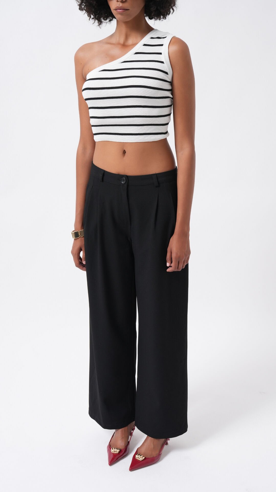 Wholesale Double Pleated Wide Leg Black Trousers