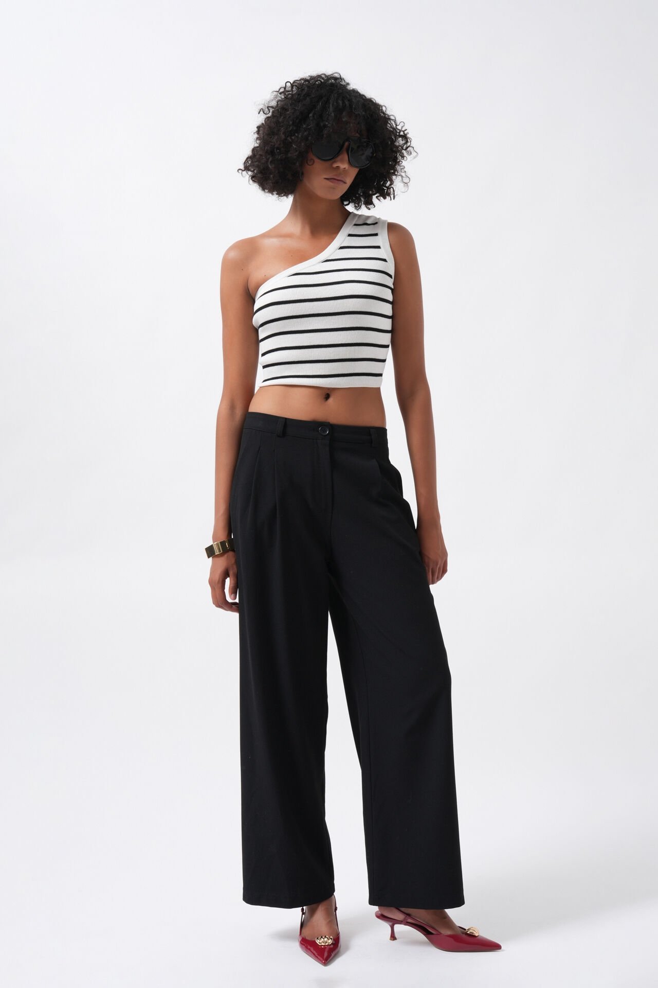 Wholesale Double Pleated Wide Leg Black Trousers
