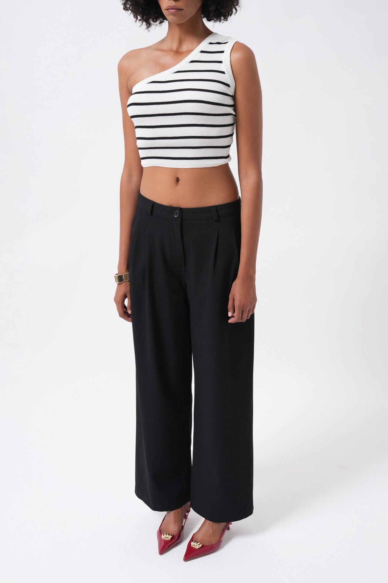 Wholesale Double Pleated Wide Leg Black Trousers