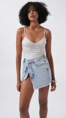 Wholesale Button Detail Asymmetric Denim Light Blue Skirt