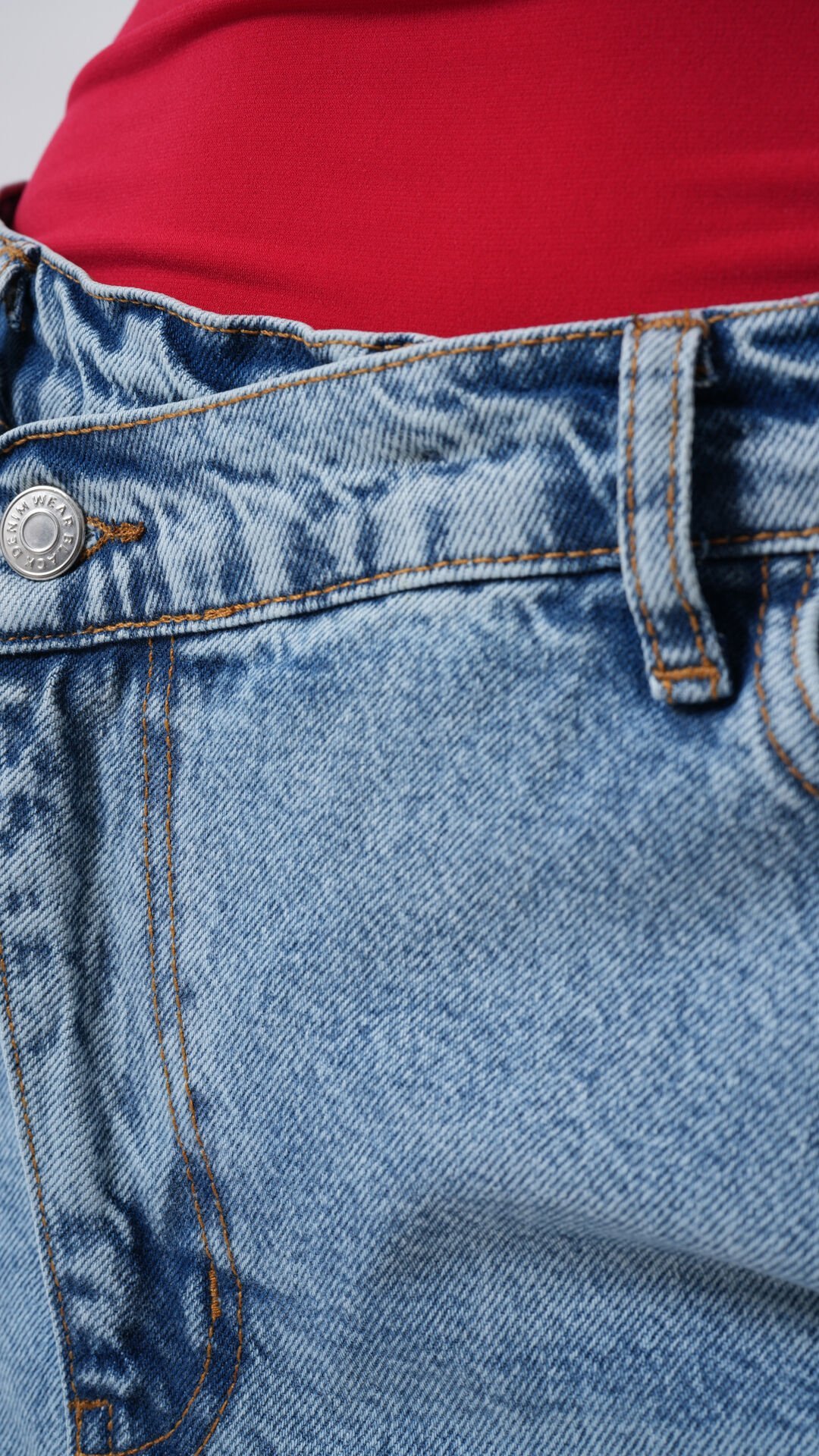Toptan Yırtmaç Detay Denim Midi Açık Mavi Etek