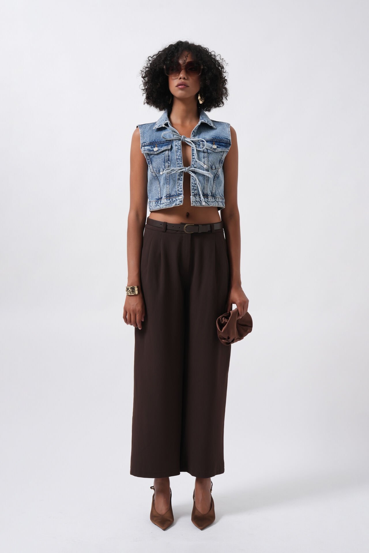 Wholesale Tie Detail Denim Blue Vest