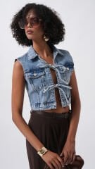 Wholesale Tie Detail Denim Blue Vest