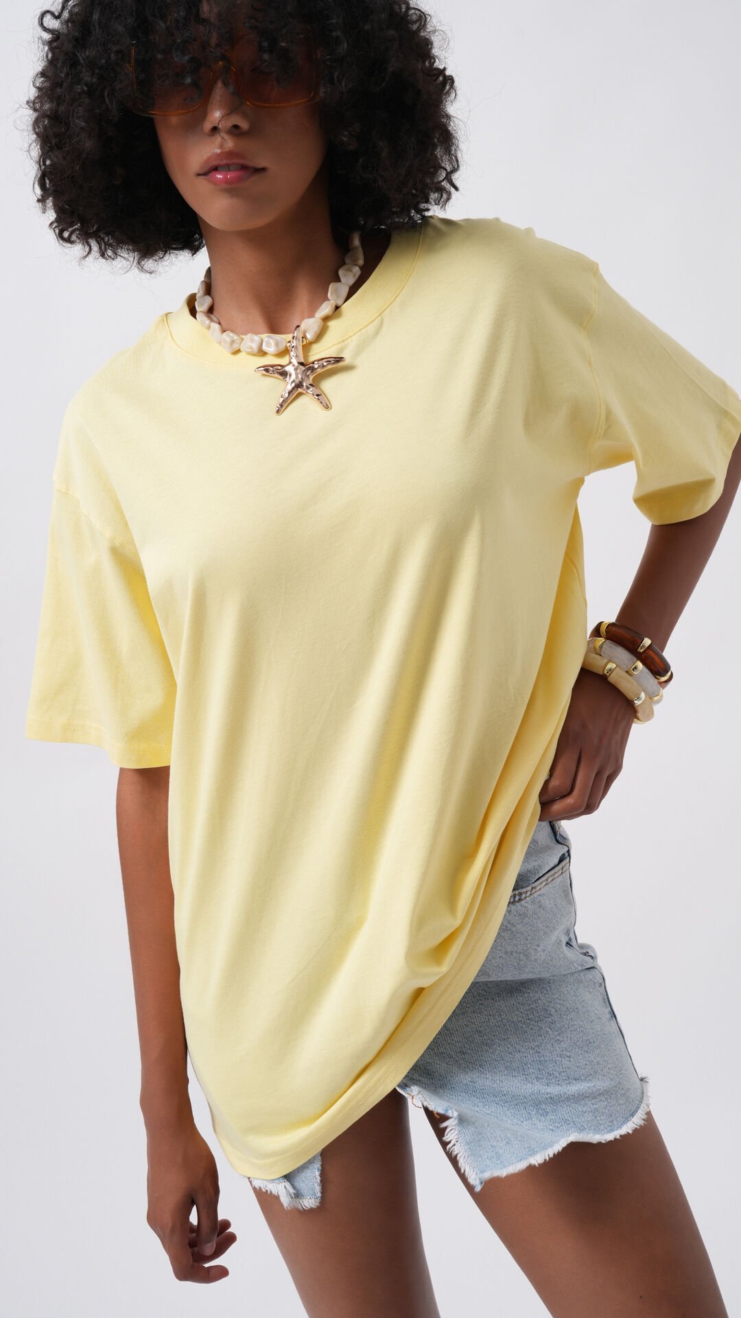 Toptan Basic Oversize Sarı T-Shirt