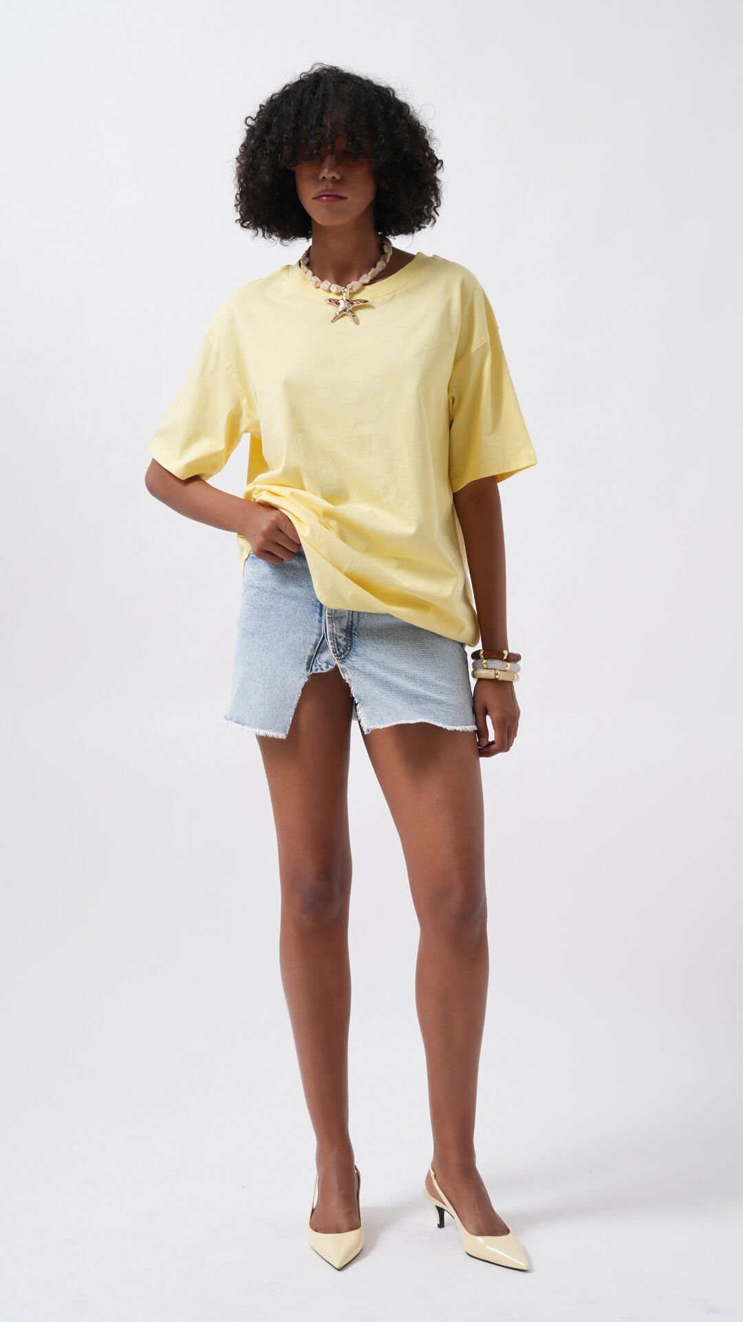 Toptan Basic Oversize Sarı T-Shirt