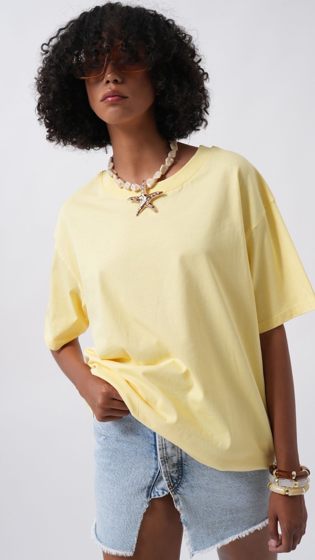 Toptan Basic Oversize Sarı T-Shirt
