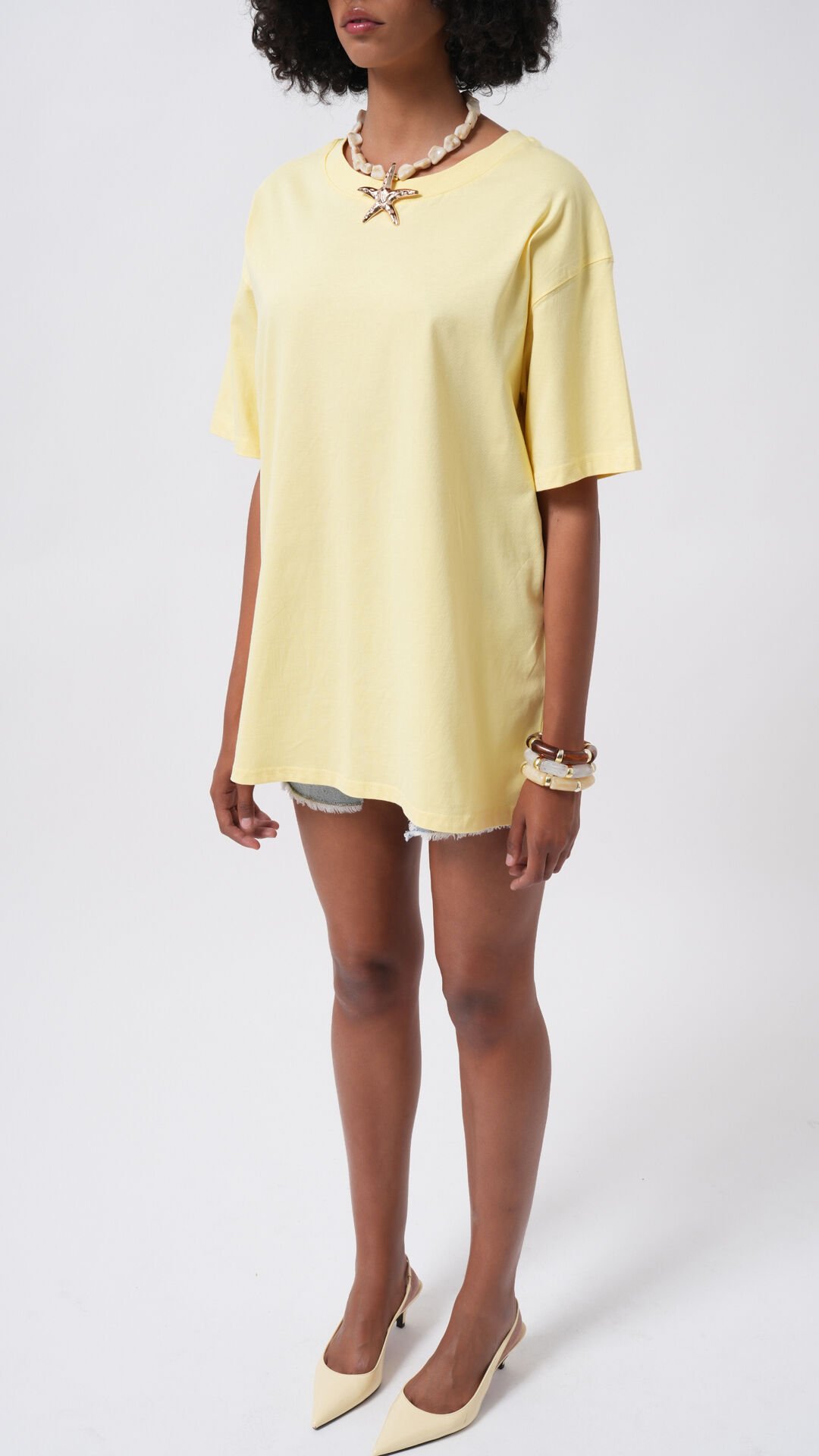 Toptan Basic Oversize Sarı T-Shirt