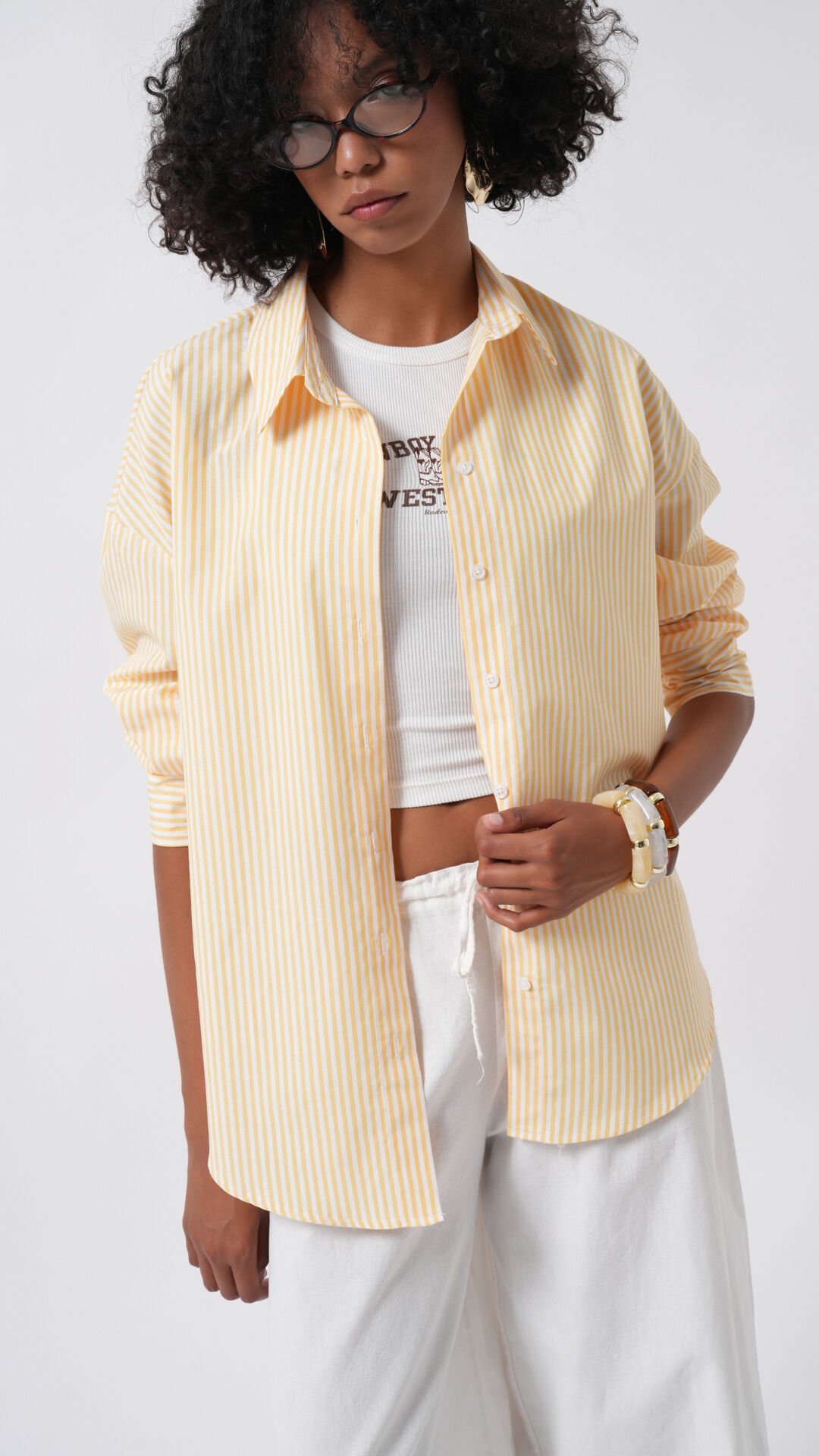 Wholesale Striped Basic Yellow Shirt
