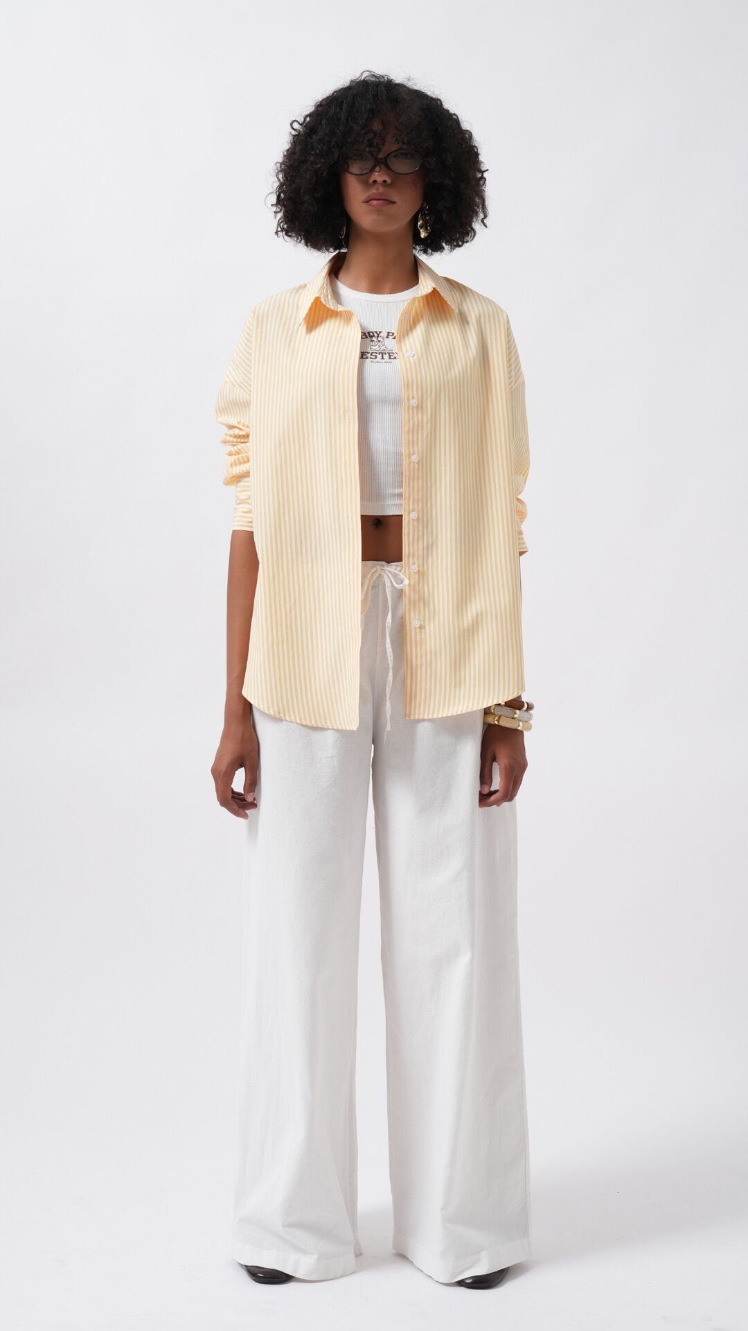Wholesale Striped Basic Yellow Shirt