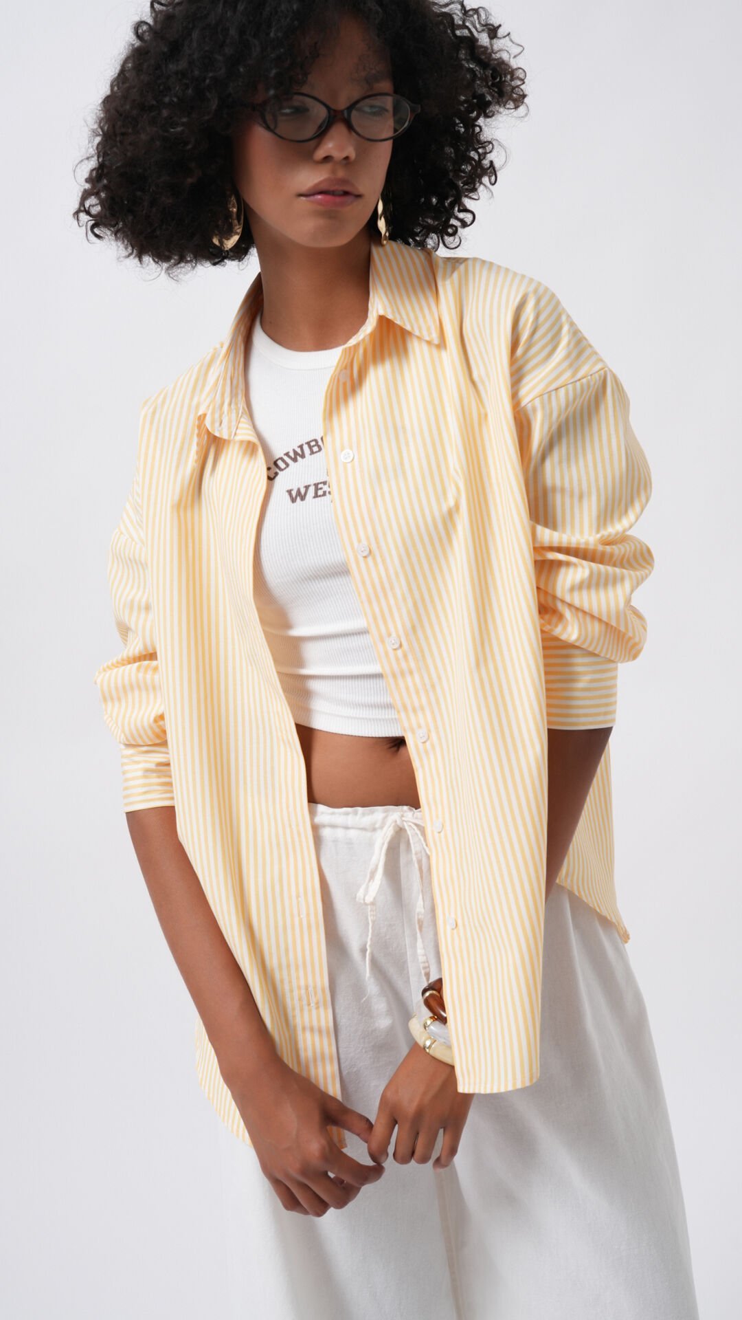 Wholesale Striped Basic Yellow Shirt