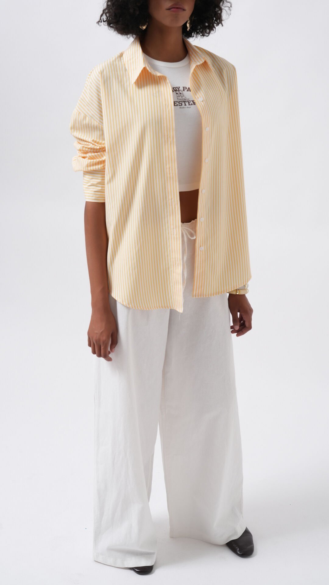 Wholesale Striped Basic Yellow Shirt