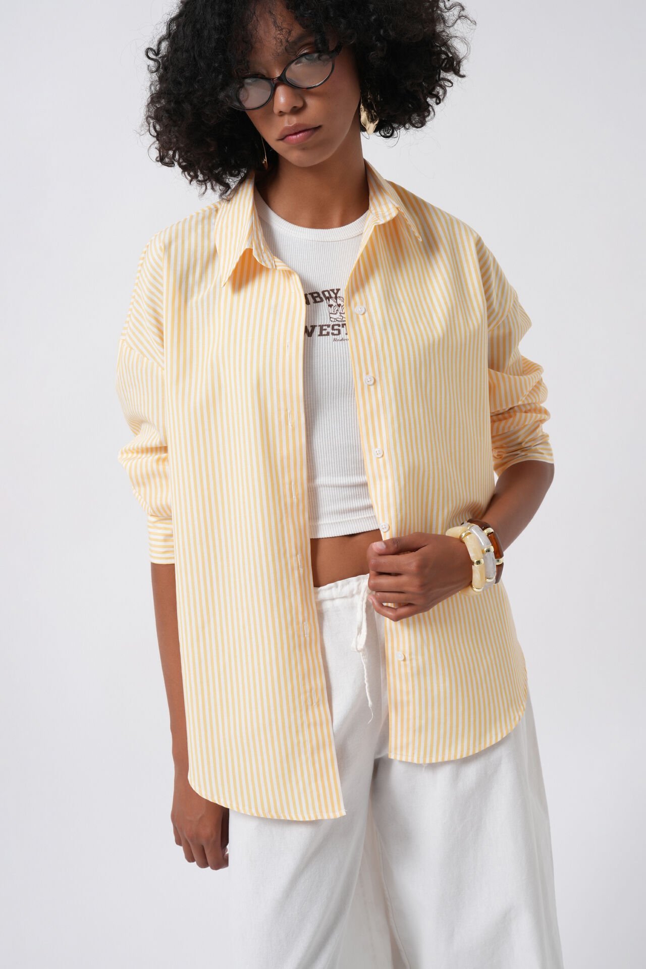 Wholesale Striped Basic Yellow Shirt