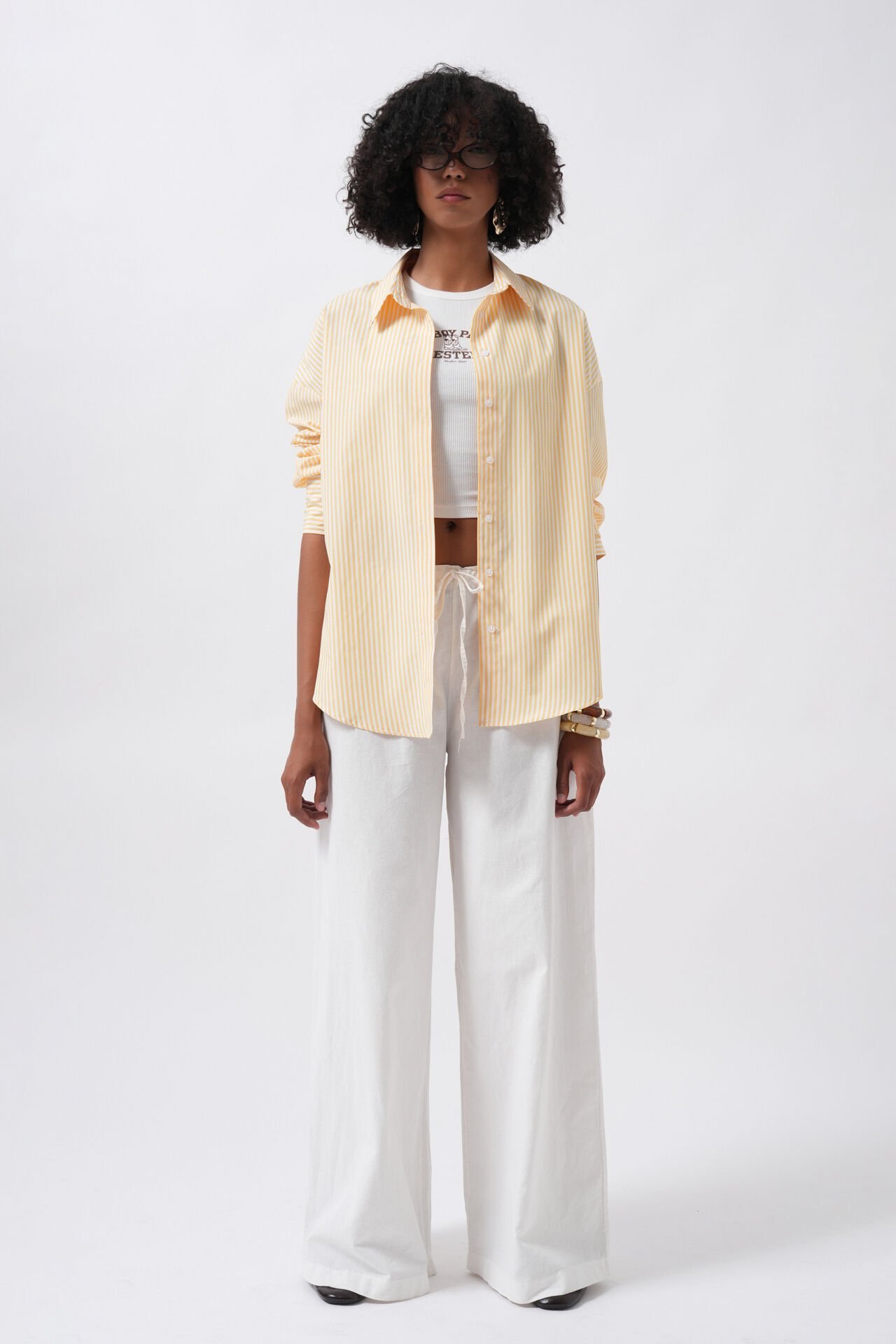 Wholesale Striped Basic Yellow Shirt