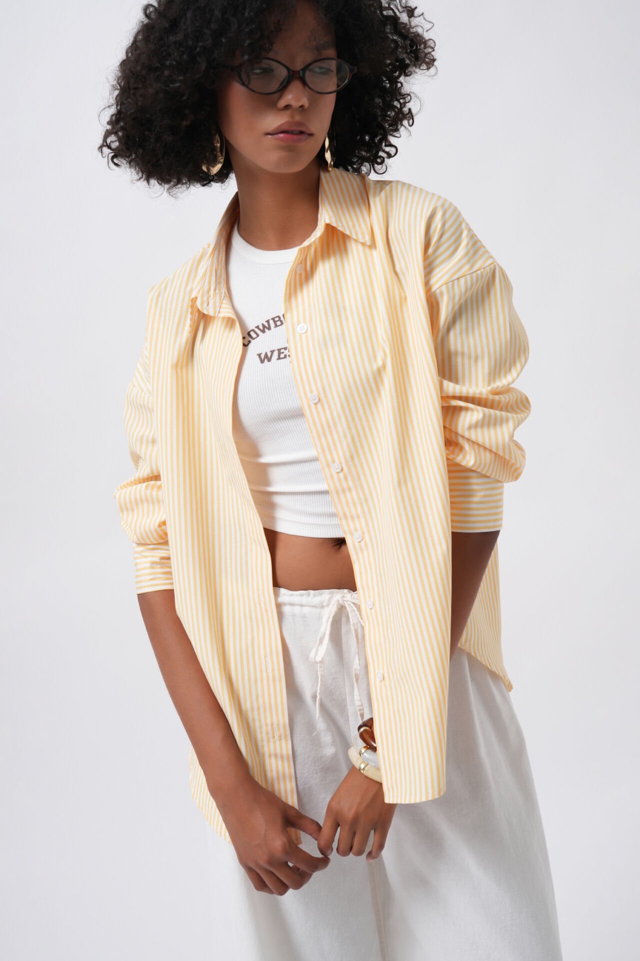 Wholesale Striped Basic Yellow Shirt