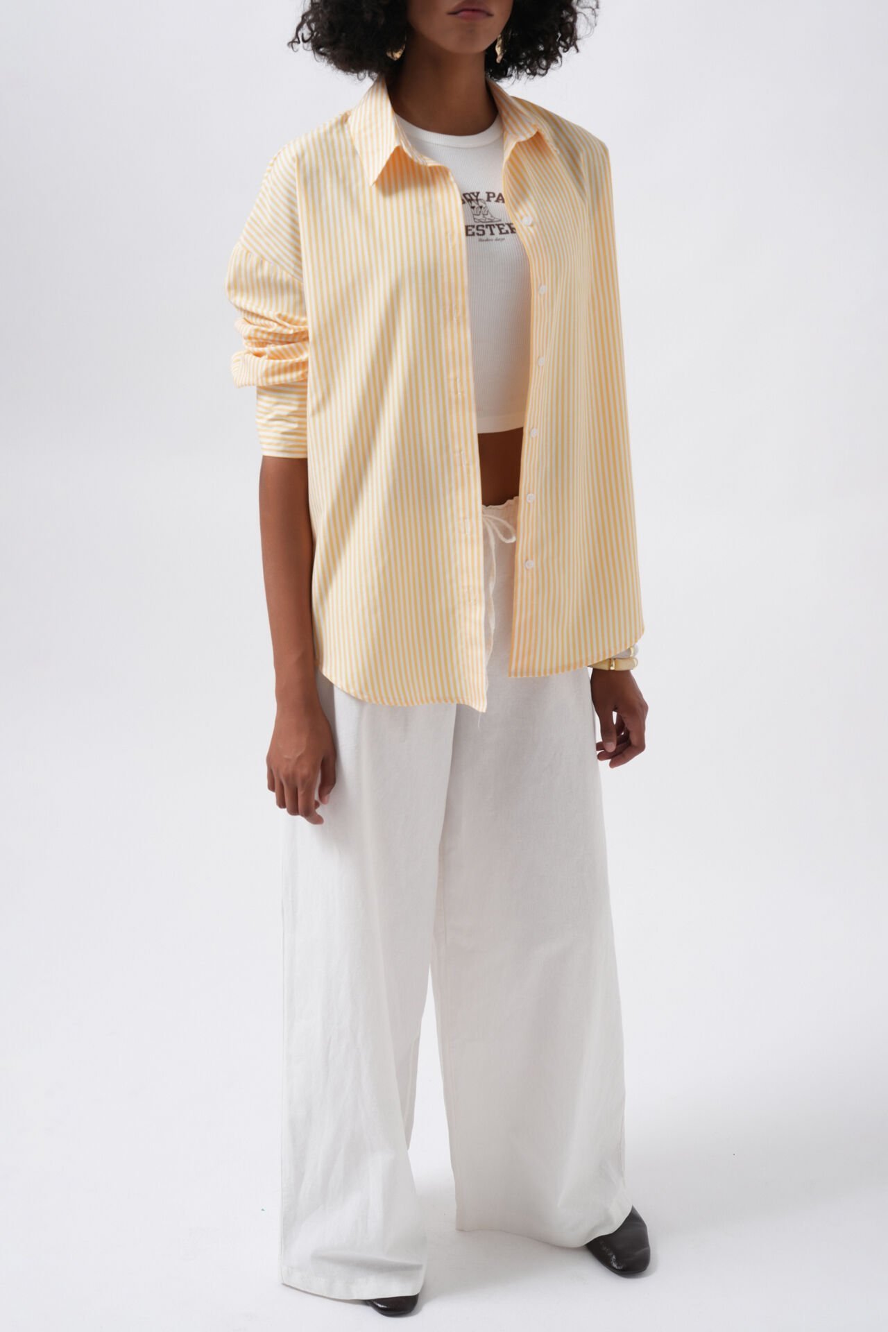 Wholesale Striped Basic Yellow Shirt