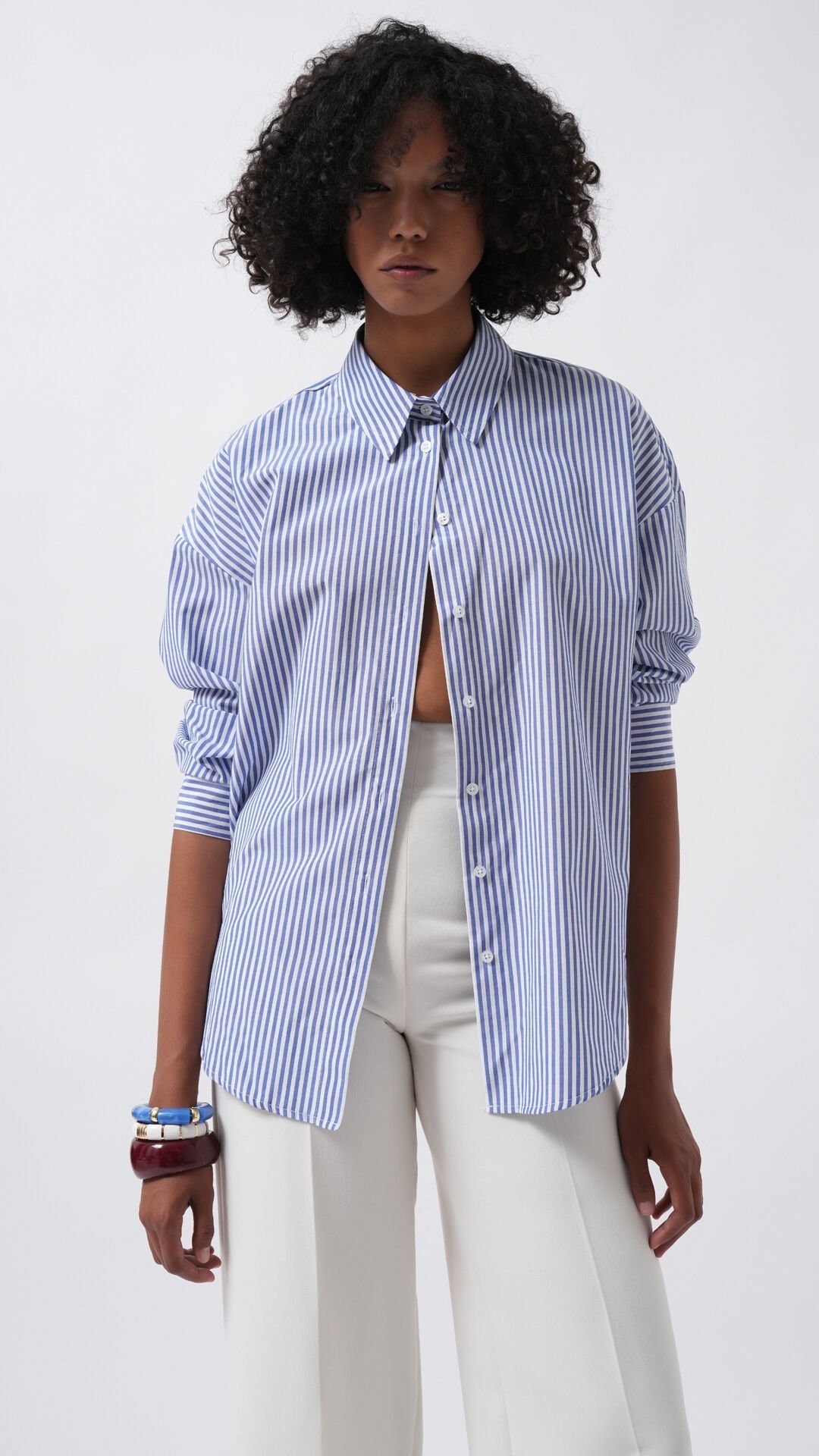 Wholesale Striped Basic Blue Shirt