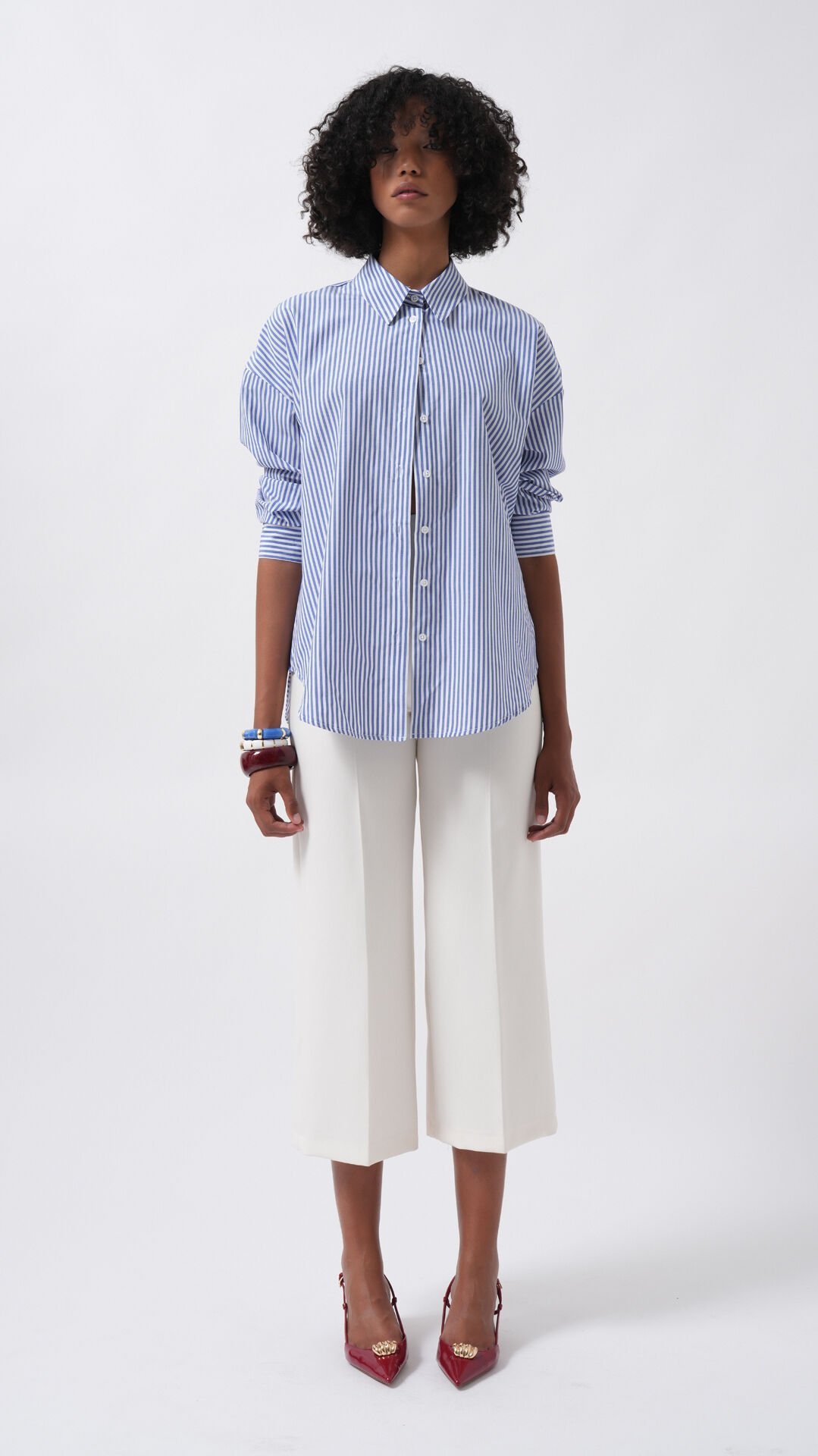 Wholesale Striped Basic Blue Shirt