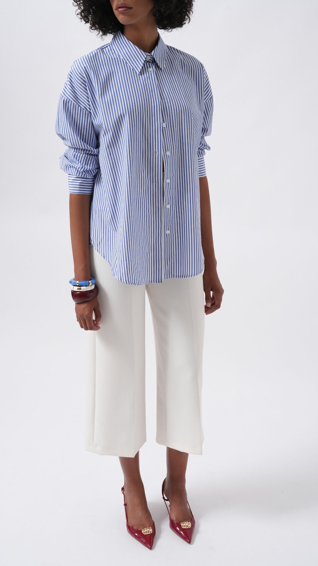 Wholesale Striped Basic Blue Shirt