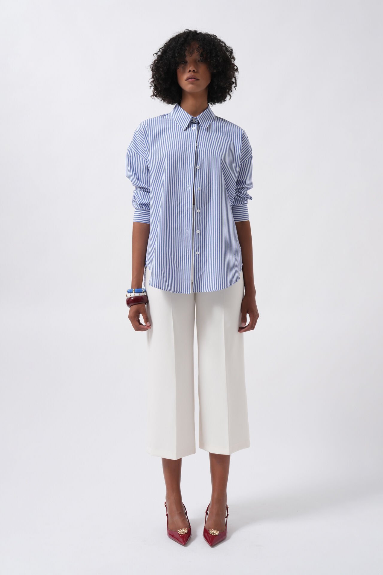Wholesale Striped Basic Blue Shirt