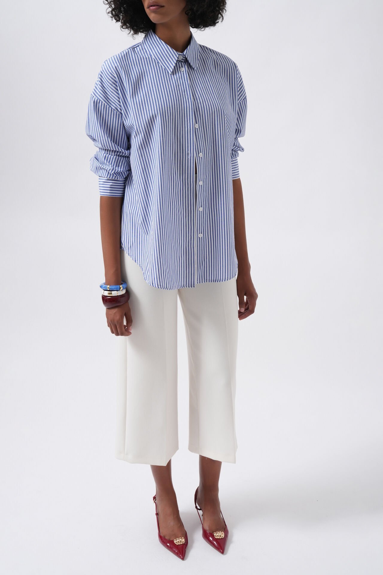 Wholesale Striped Basic Blue Shirt