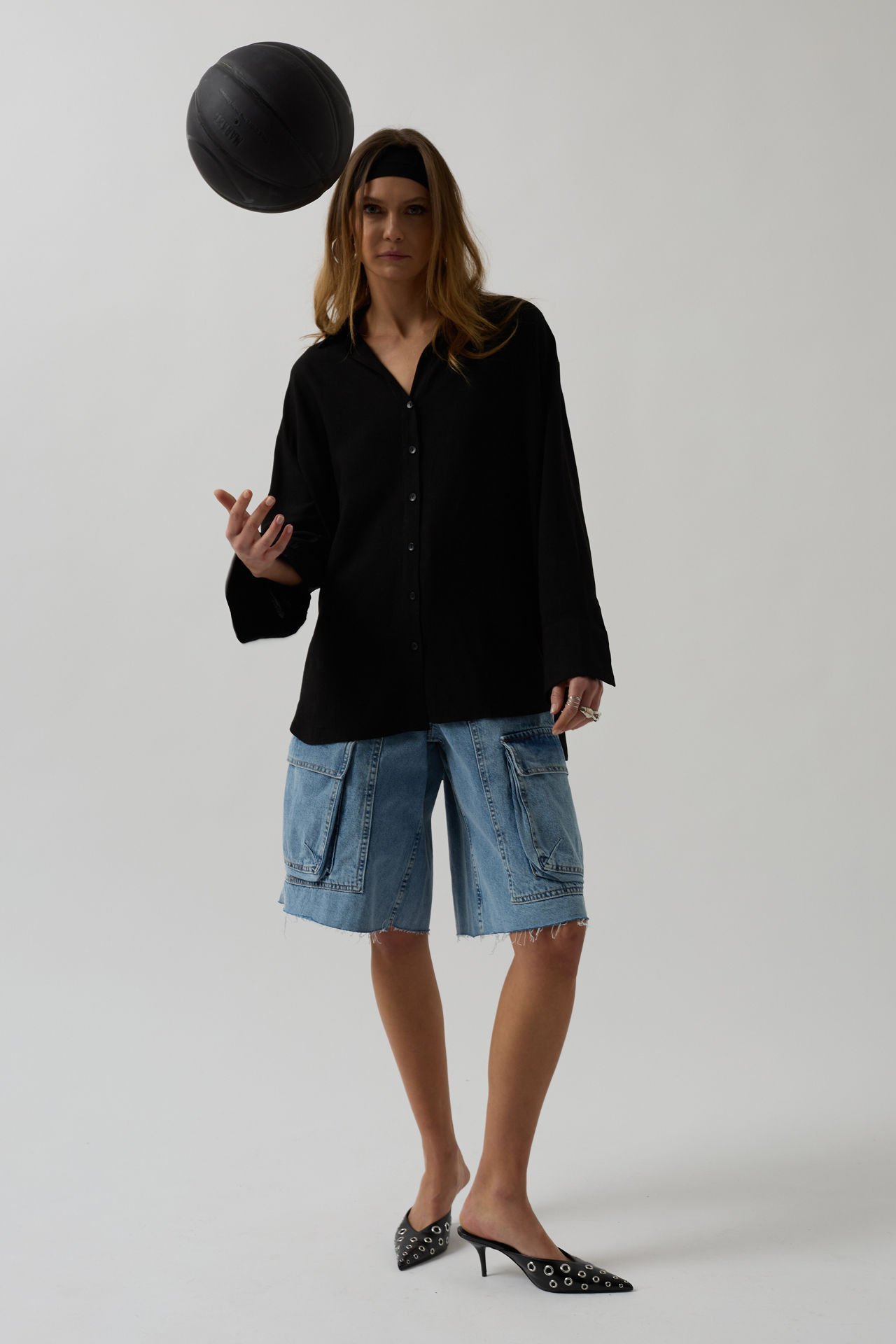 Toptan Oversize Siyah Keten Gömlek