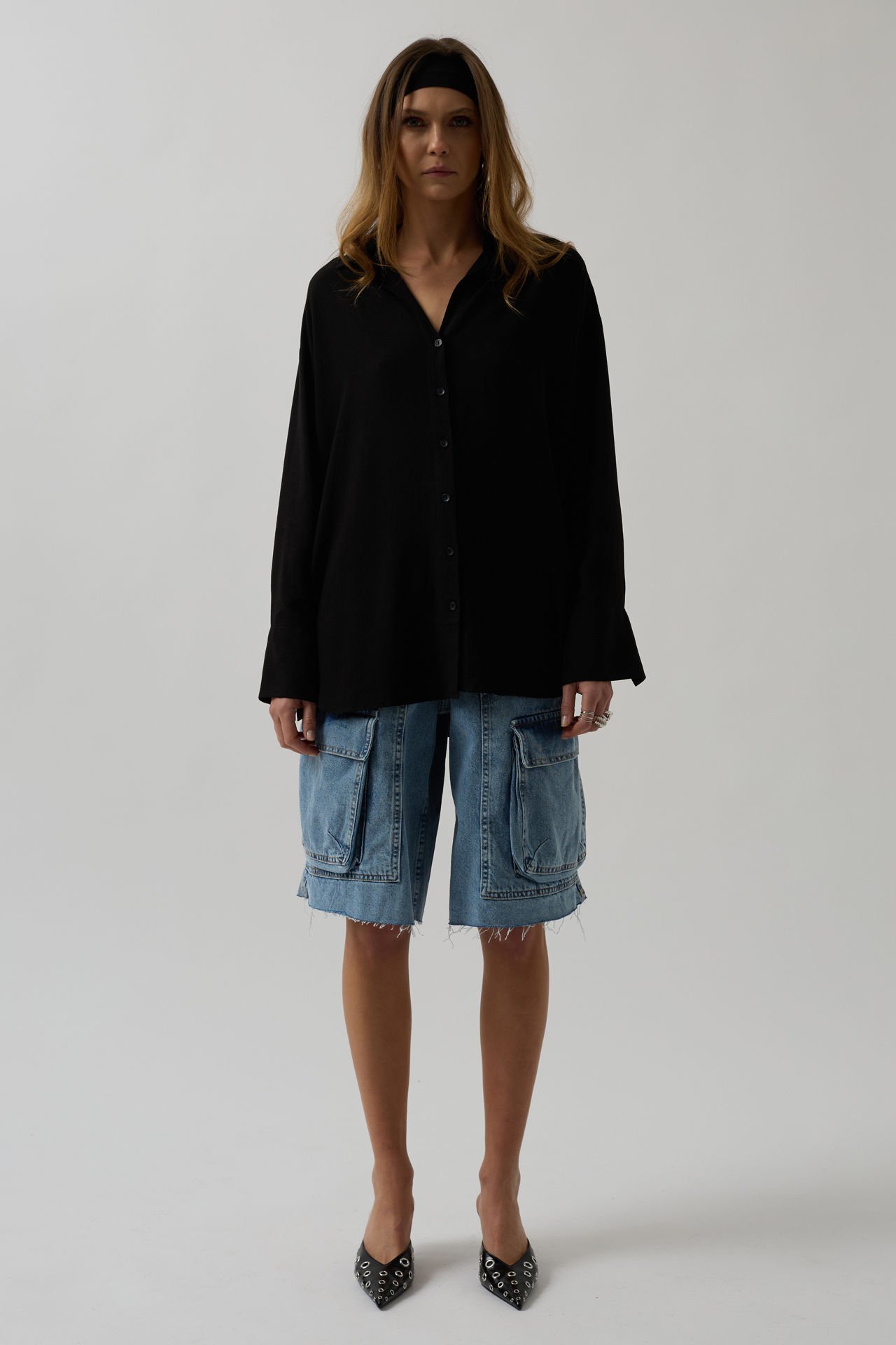Toptan Oversize Siyah Keten Gömlek