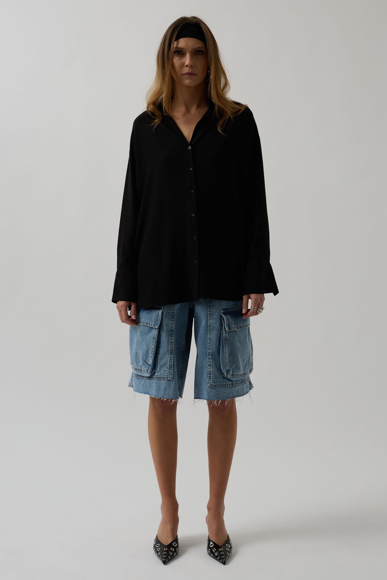 Toptan Oversize Siyah Keten Gömlek