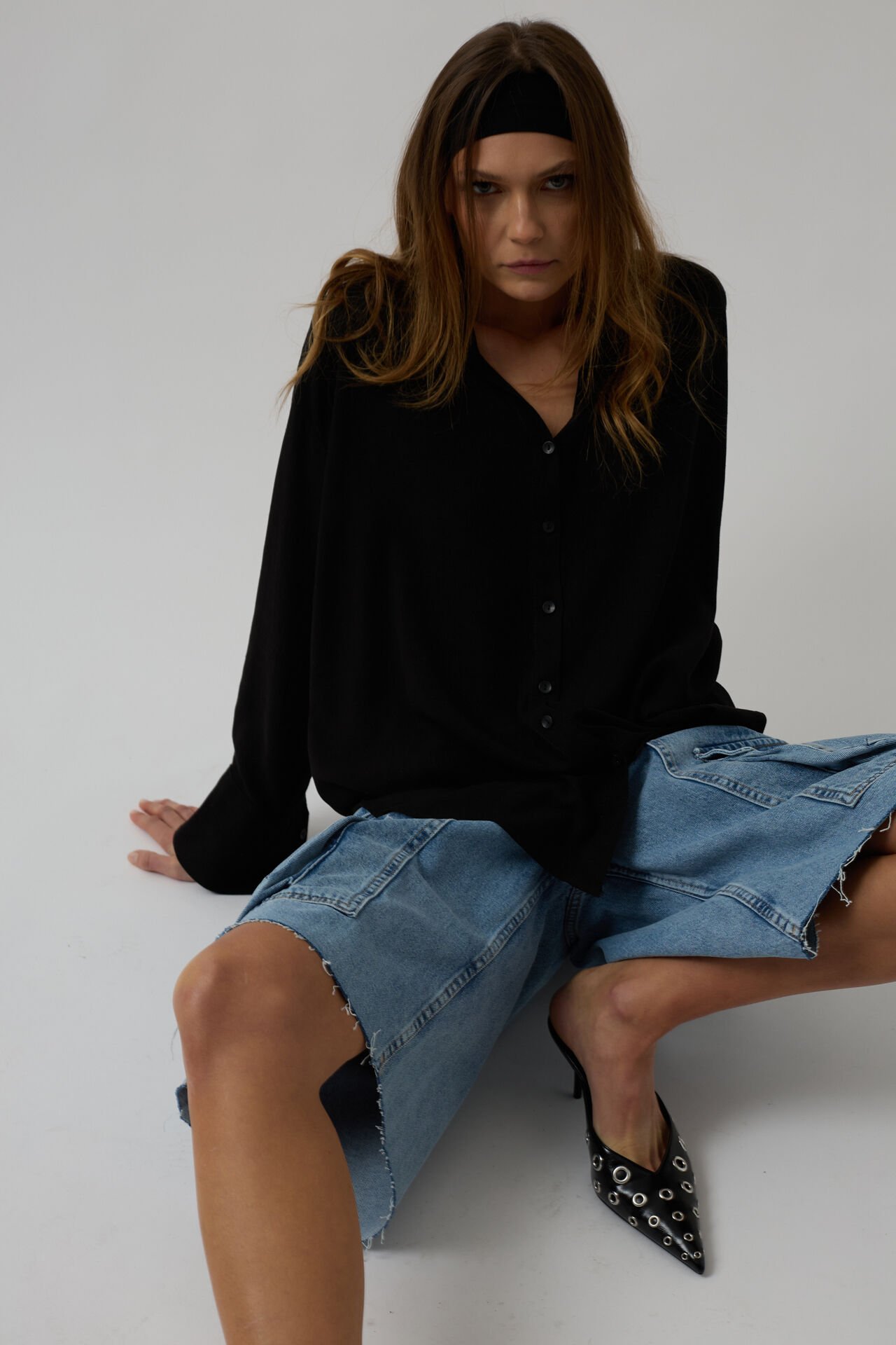 Toptan Oversize Siyah Keten Gömlek