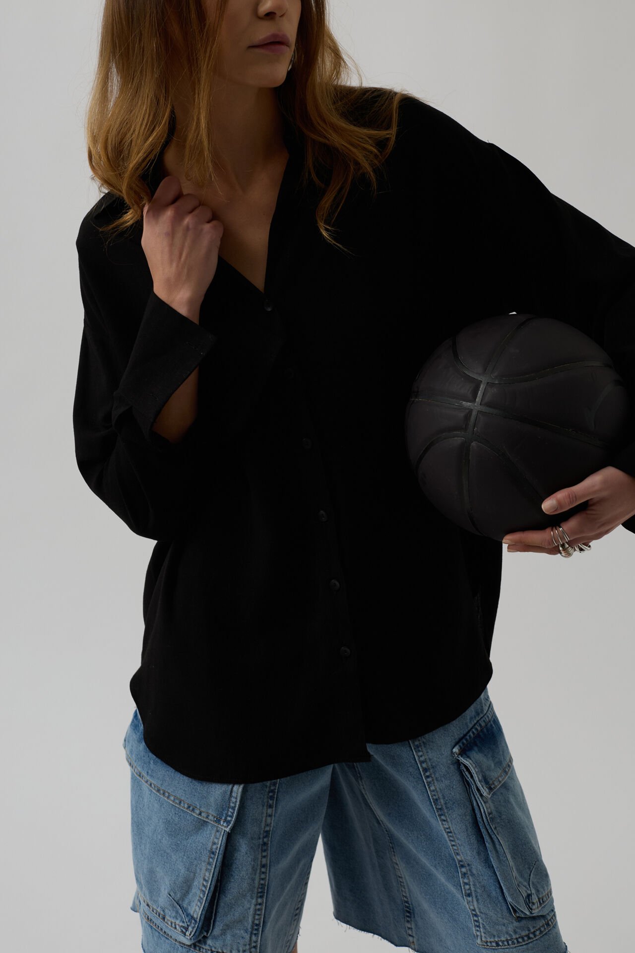 Toptan Oversize Siyah Keten Gömlek