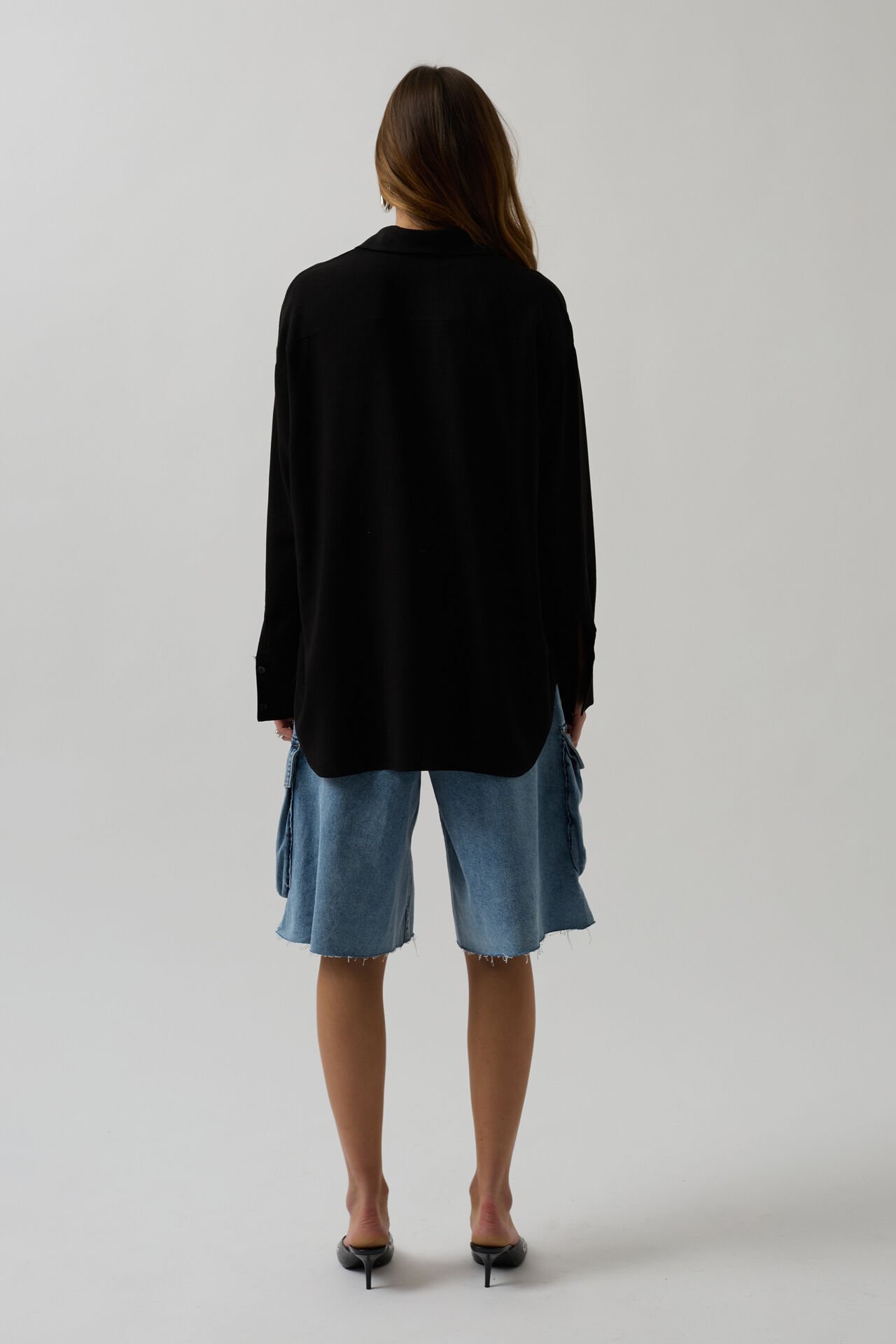 Toptan Oversize Siyah Keten Gömlek