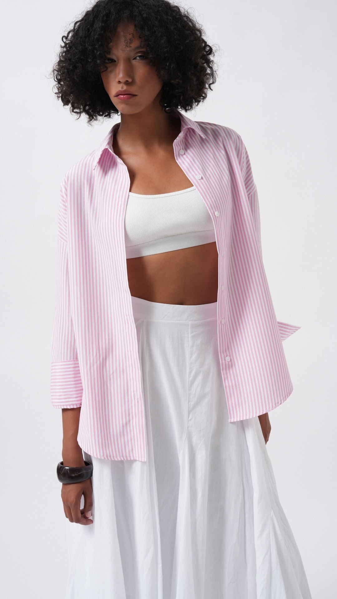 Wholesale Striped Basic Pink Shirt