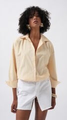Wholesale Striped Detail Oversize Yellow Shirt
