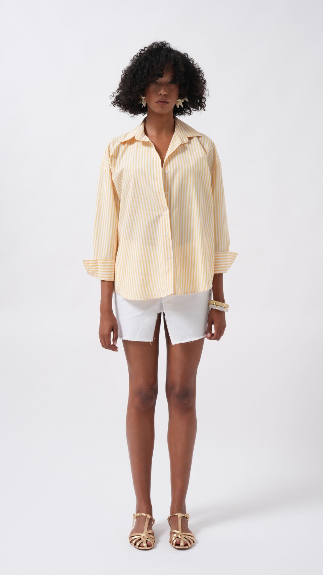 Wholesale Striped Detail Oversize Yellow Shirt