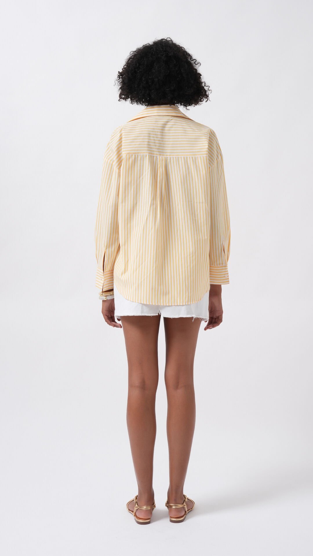 Wholesale Striped Detail Oversize Yellow Shirt