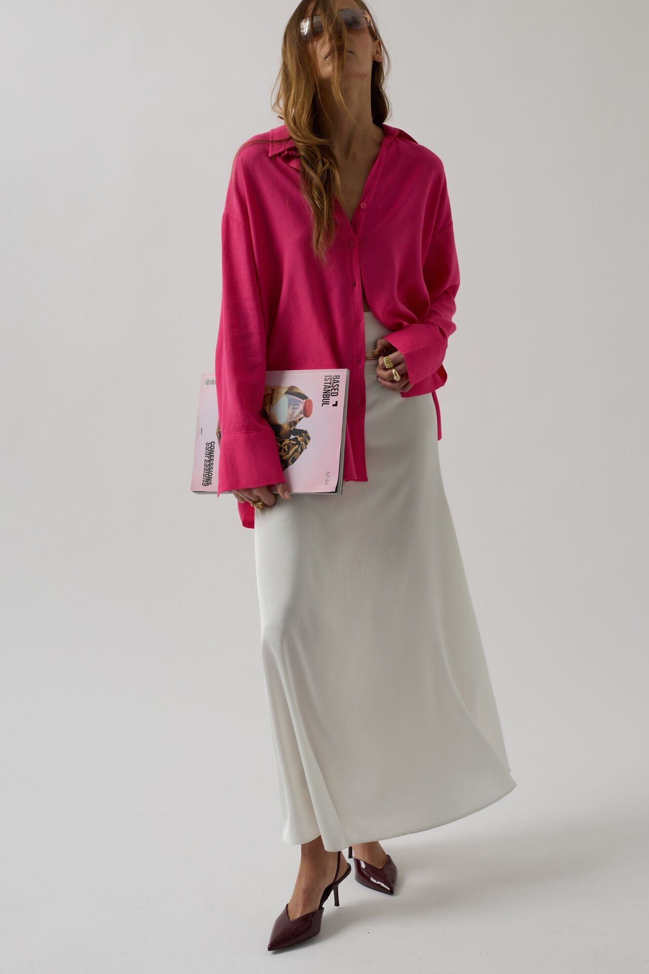 Toptan Oversize Pembe Keten Gömlek