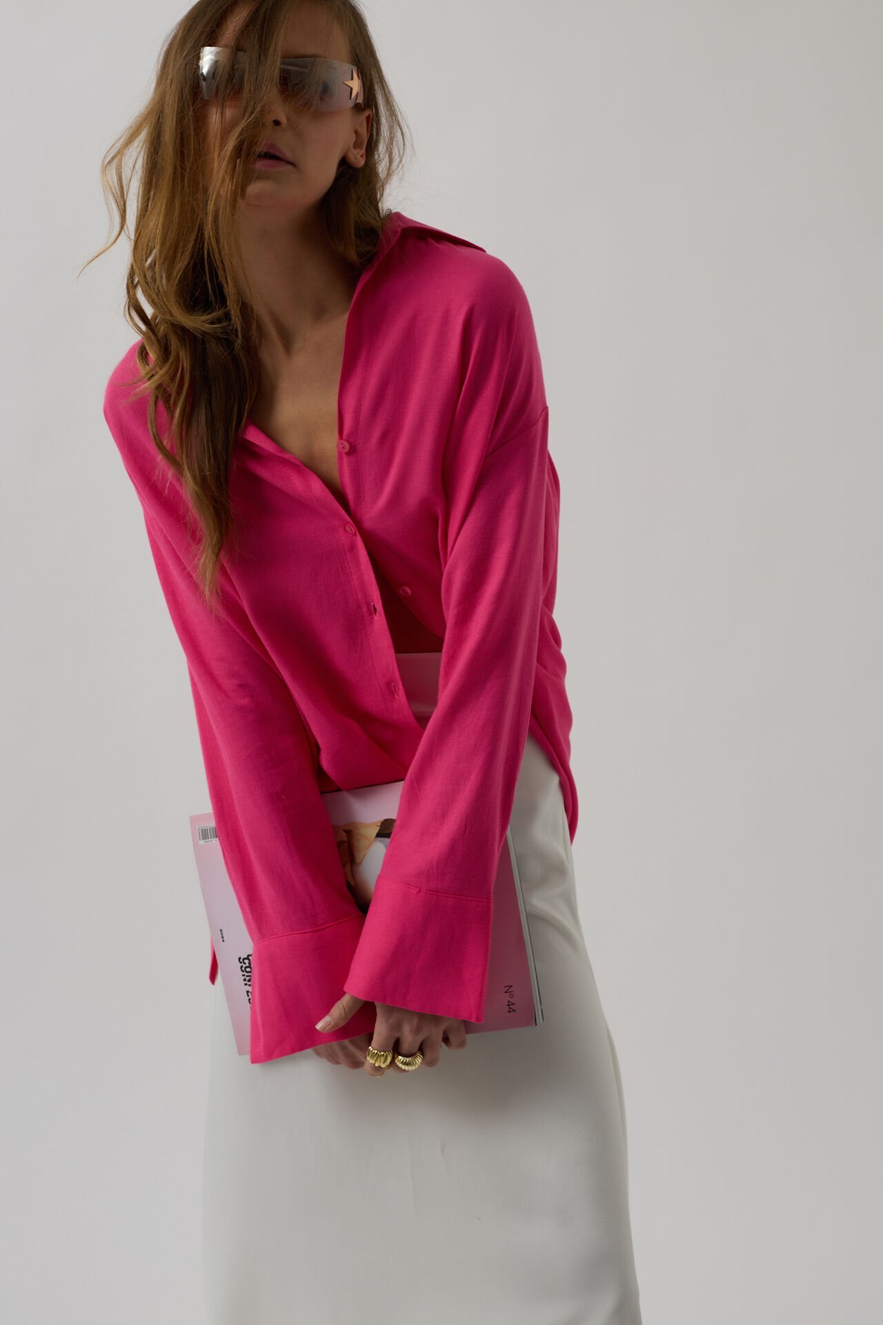 Toptan Oversize Pembe Keten Gömlek
