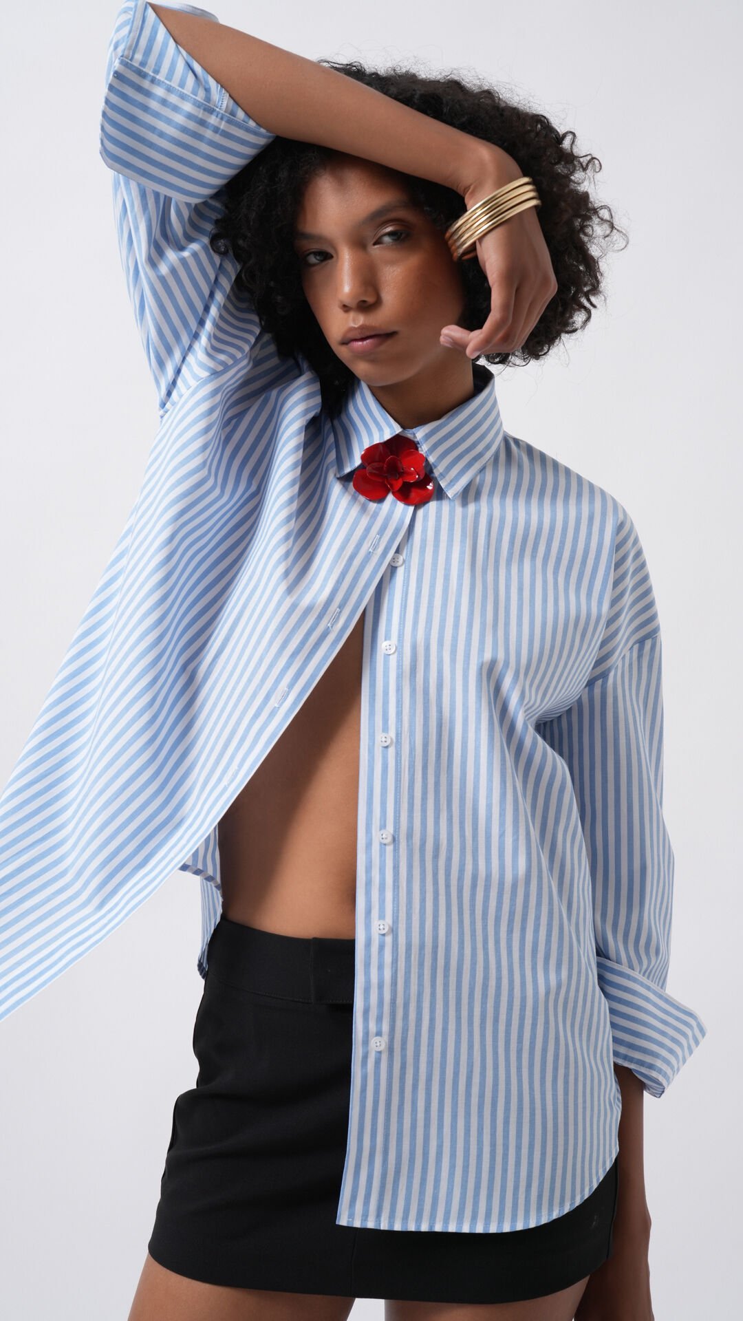Wholesale Striped Detail Oversize Blue Shirt