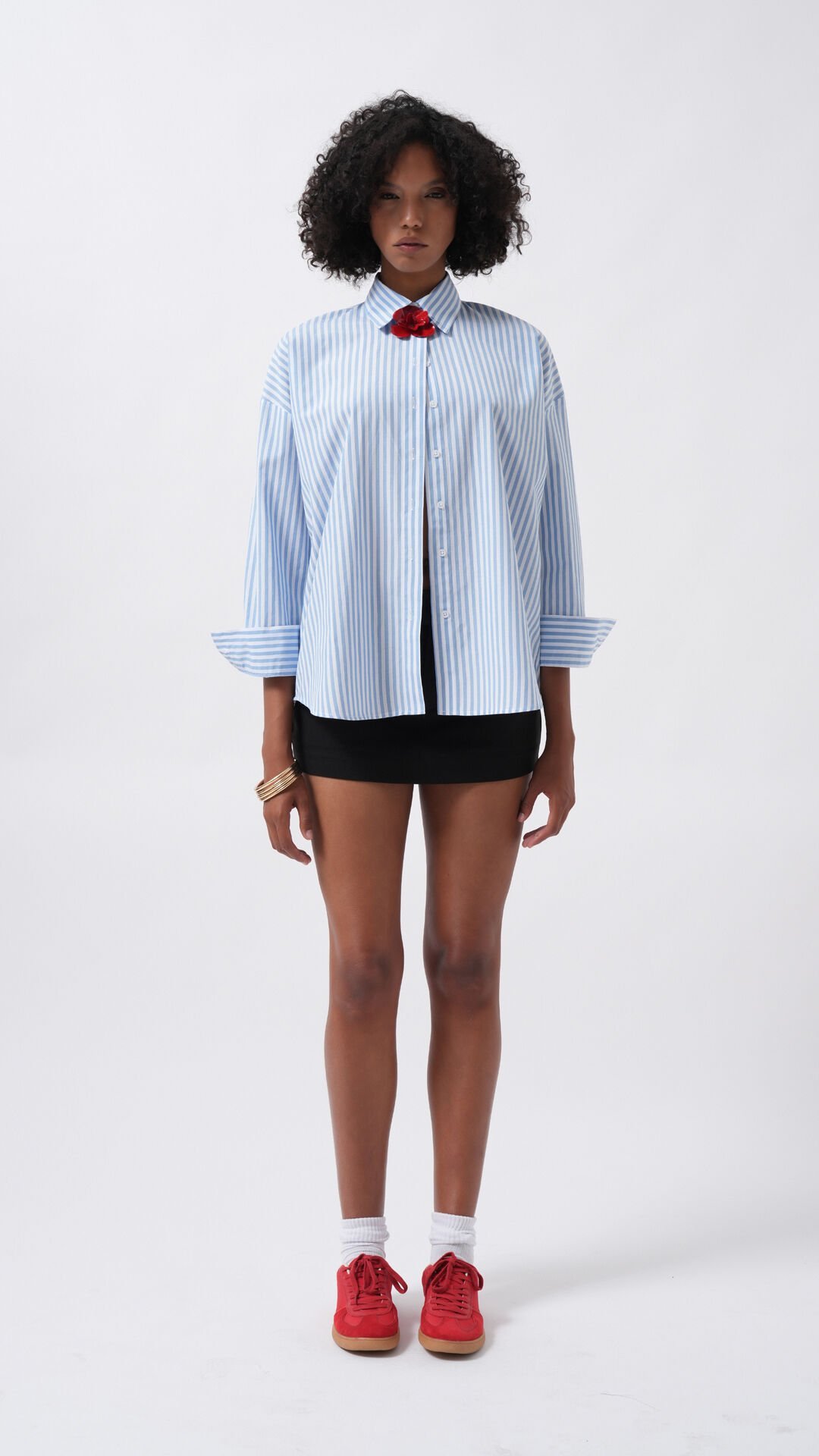 Wholesale Striped Detail Oversize Blue Shirt