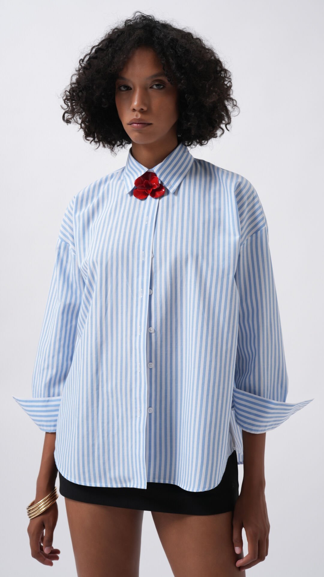 Wholesale Striped Detail Oversize Blue Shirt