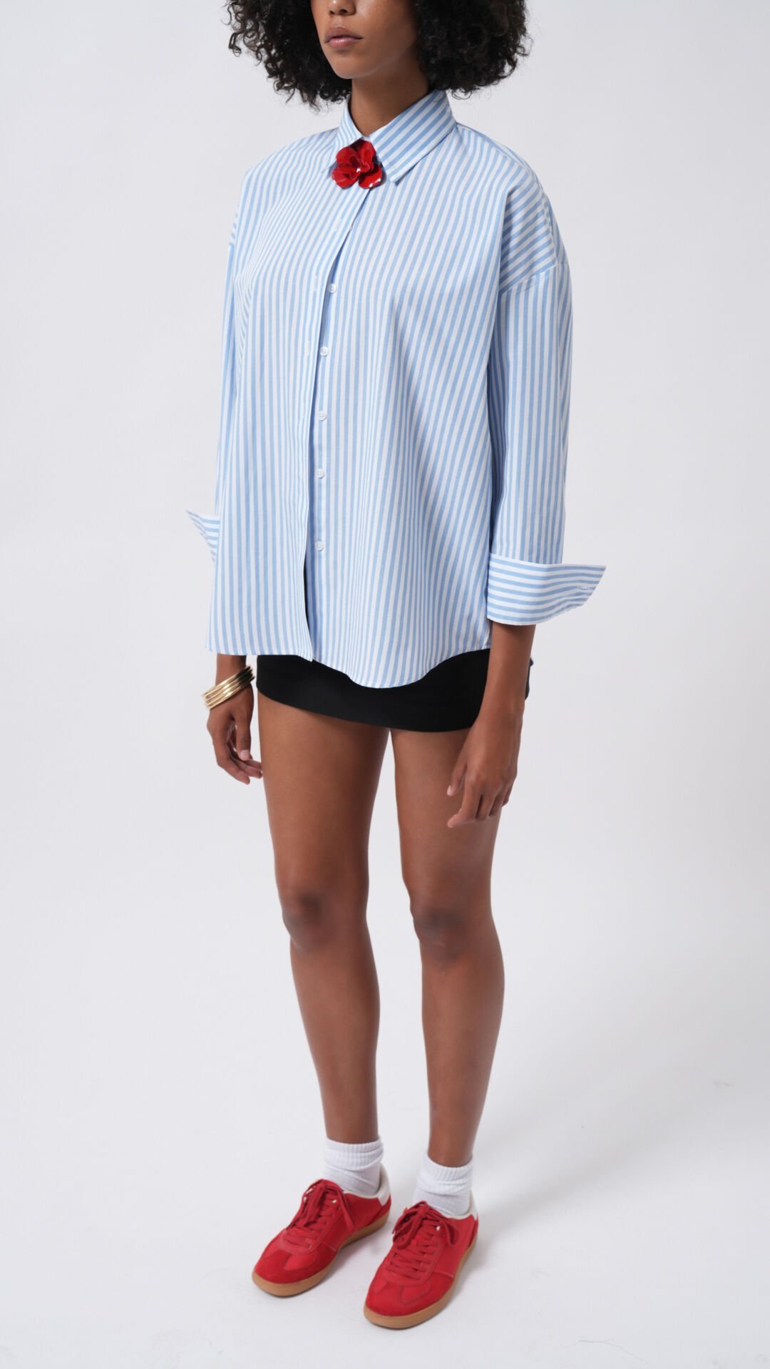 Wholesale Striped Detail Oversize Blue Shirt