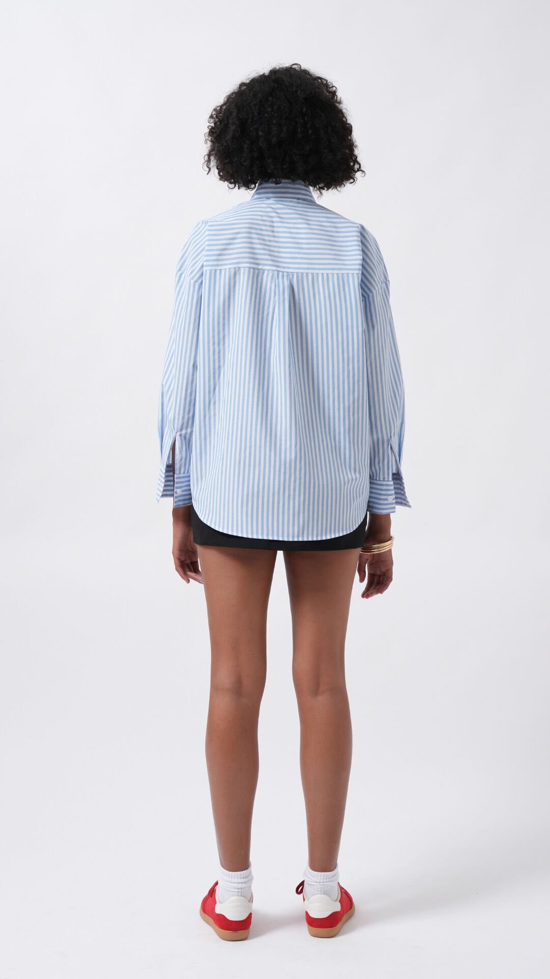 Wholesale Striped Detail Oversize Blue Shirt