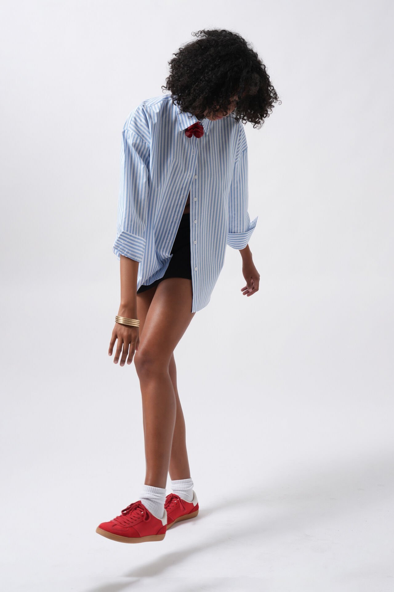 Wholesale Striped Detail Oversize Blue Shirt