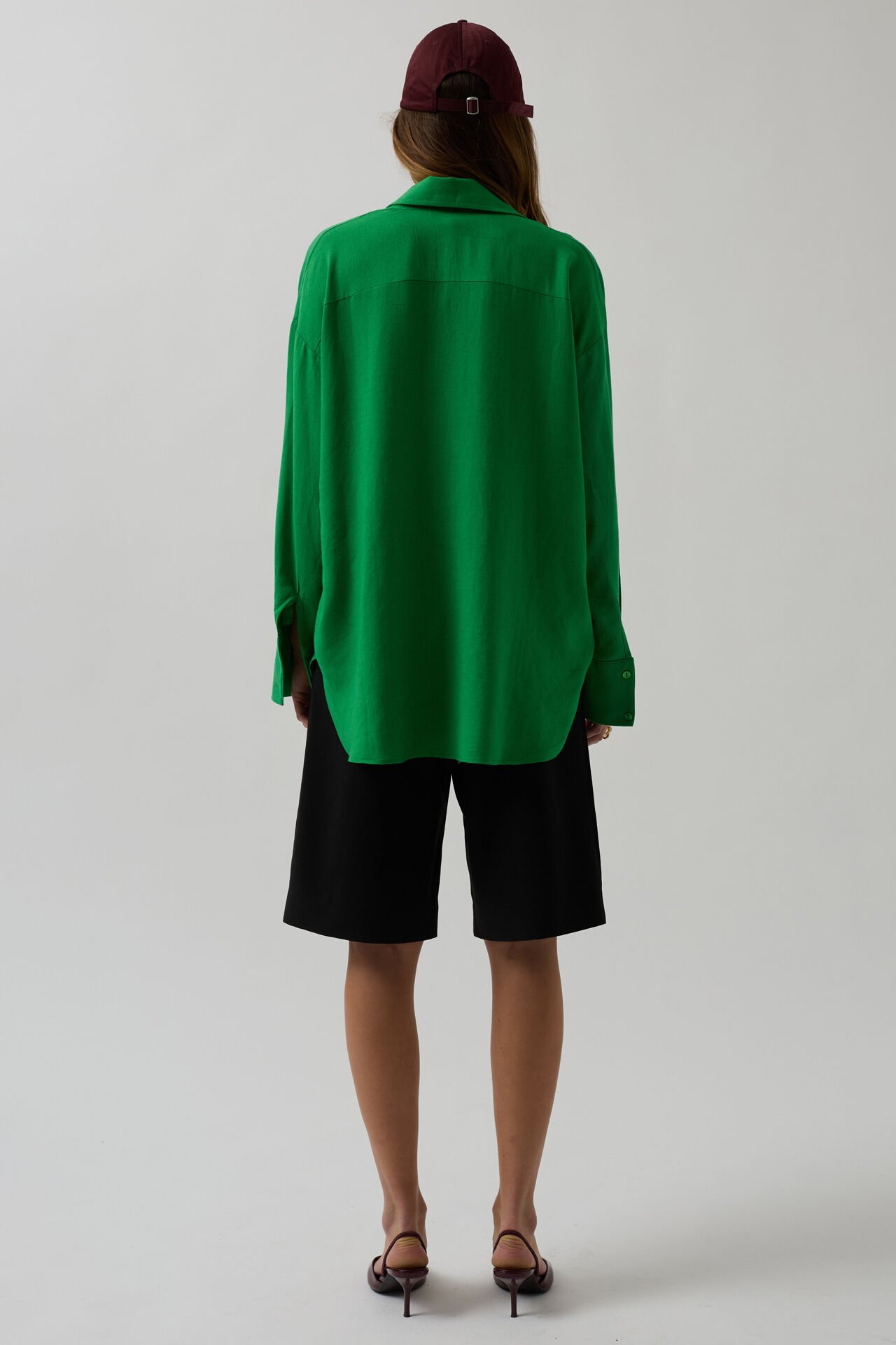 Toptan Oversize Yeşil Keten Gömlek