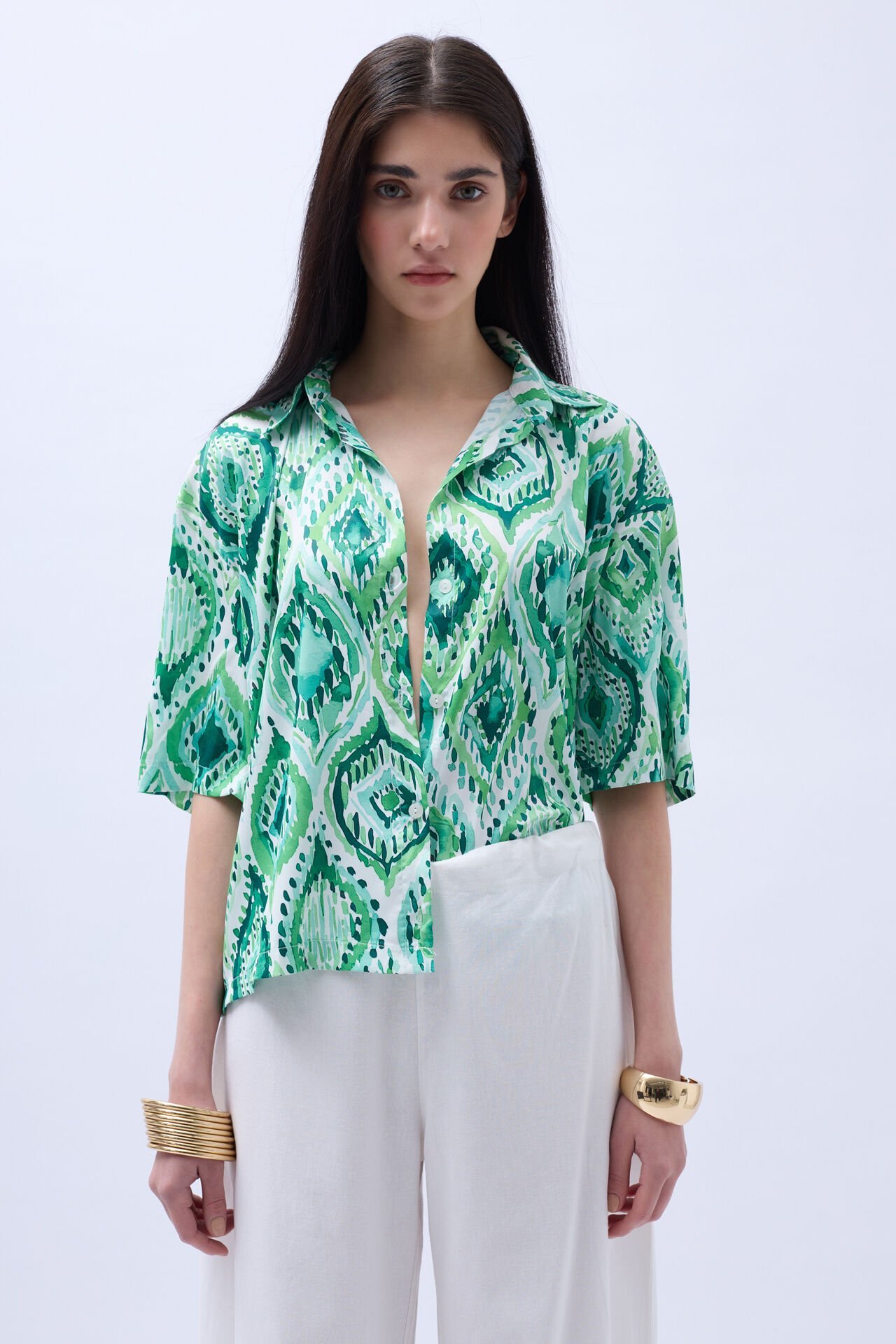 Patterned Satin Shirt